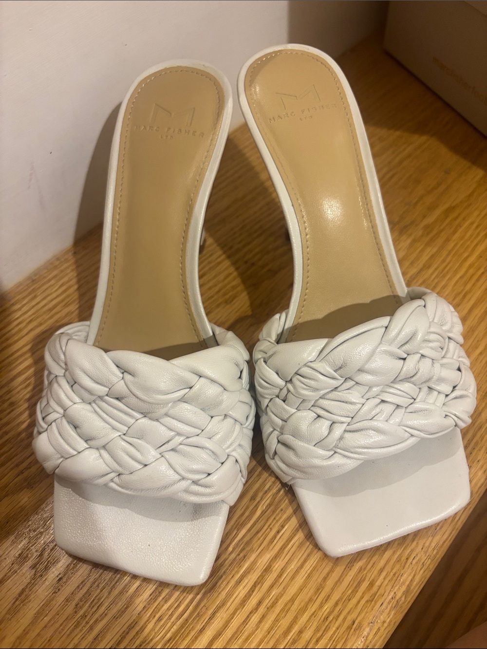 Marc Fisher White Braided Square-Toe Slide Mules